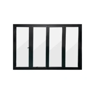 144 in. x 96 in. Right Opening/Left Folding Outswing Black Aluminum Folding Patio Door